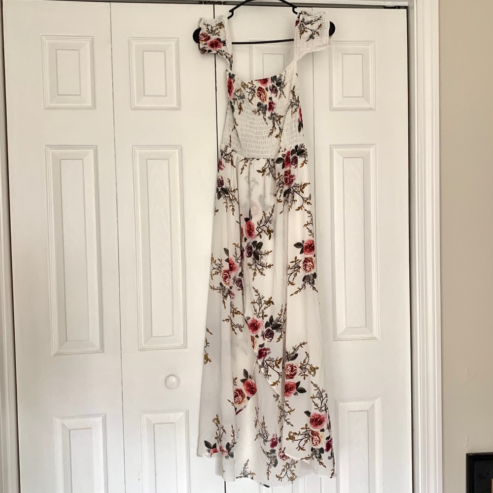 Off the shoulder white floral dress